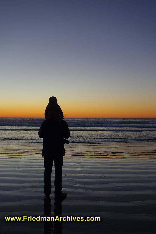 sunset,beach,water,ocean,planning,looking,forward,parenthood,parent,father,son,daughter,kids,dusk,orange,blue,silhouette,peaceful,children,parent,